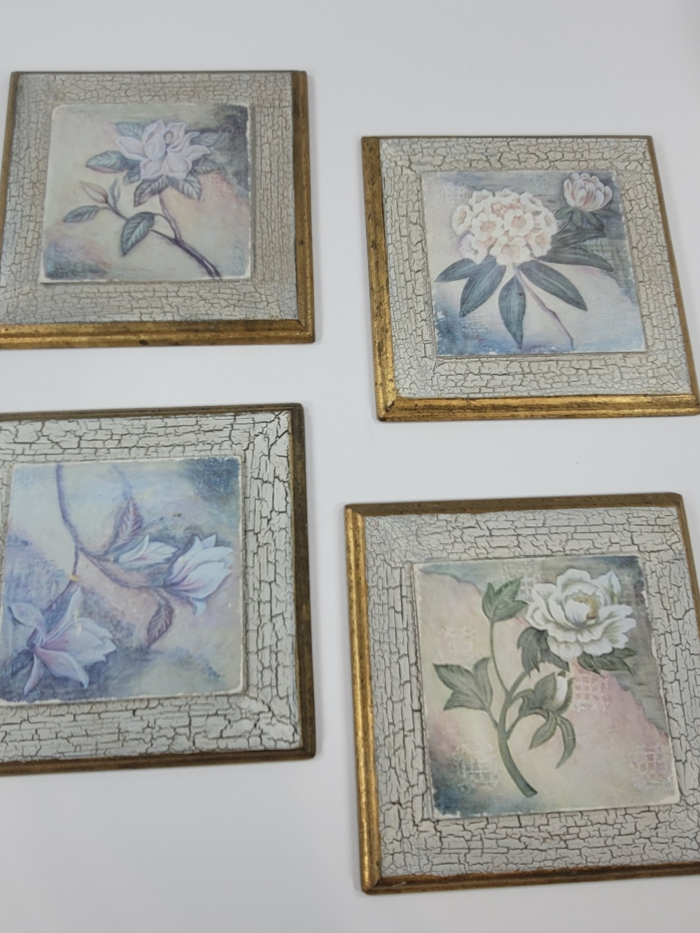 Vintage Set Of 4 Floral Wood Plaque Wall Art
